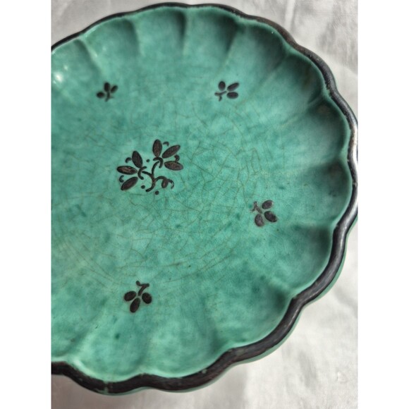 VTG Gustavsberg Sweden Argenta Art Pottery Scallop Edge Dish Silver Detail #939 - Picture 7 of 15